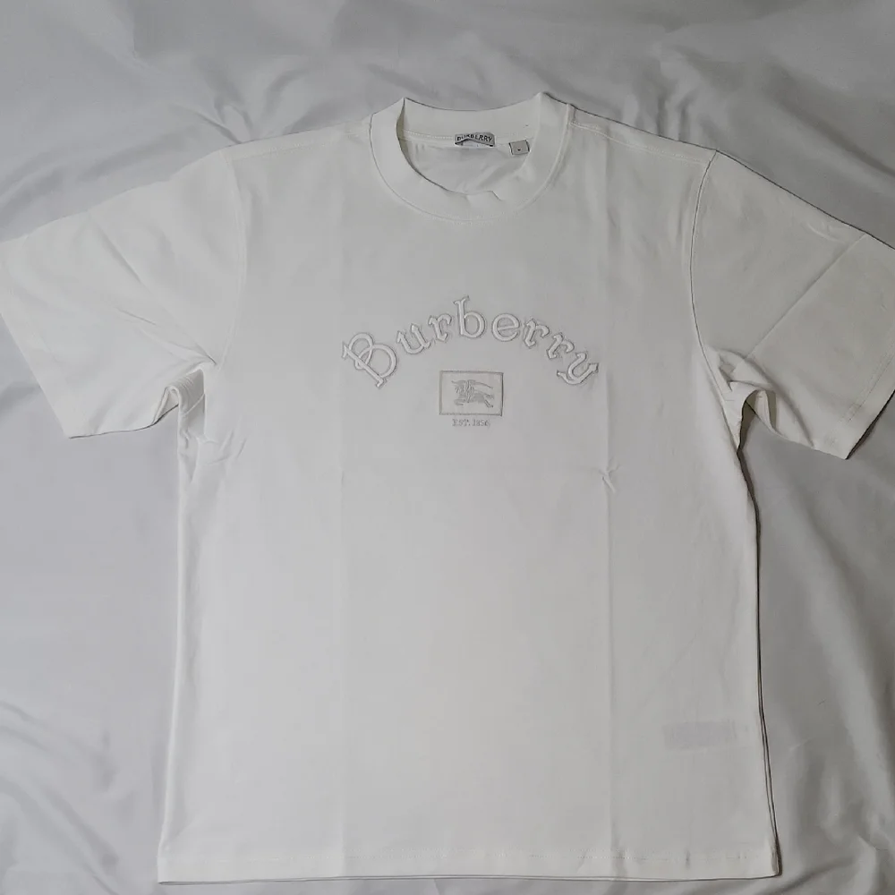 Burberry White Embroidered Logo Short Sleeve Tee
